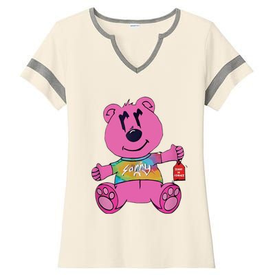 Sorry In Advance Pink Bear Holding Price Ticket Design Ladies Halftime Notch Neck Tee