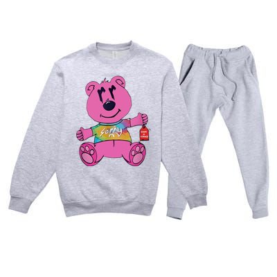 Sorry In Advance Pink Bear Holding Price Ticket Design Premium Crewneck Sweatsuit Set