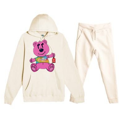 Sorry In Advance Pink Bear Holding Price Ticket Design Premium Hooded Sweatsuit Set