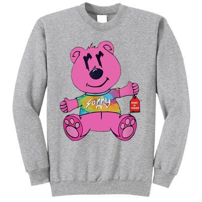 Sorry In Advance Pink Bear Holding Price Ticket Design Tall Sweatshirt