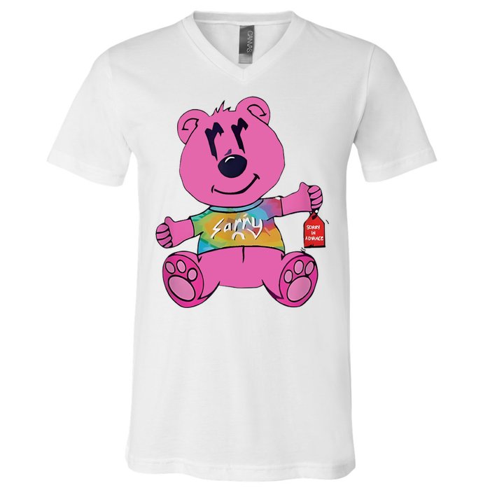 Sorry In Advance Pink Bear Holding Price Ticket Design V-Neck T-Shirt