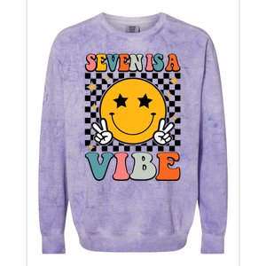 Seven Is A Vibe 7th Birthday Groovy Boy Girl 7 Years Old Colorblast Crewneck Sweatshirt