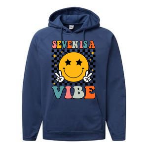 Seven Is A Vibe 7th Birthday Groovy Boy Girl 7 Years Old Performance Fleece Hoodie