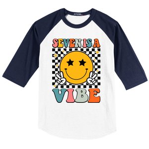 Seven Is A Vibe 7th Birthday Groovy Boy Girl 7 Years Old Baseball Sleeve Shirt