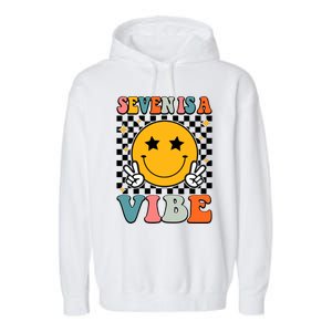 Seven Is A Vibe 7th Birthday Groovy Boy Girl 7 Years Old Garment-Dyed Fleece Hoodie