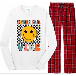 Seven Is A Vibe 7th Birthday Groovy Boy Girl 7 Years Old Long Sleeve Pajama Set