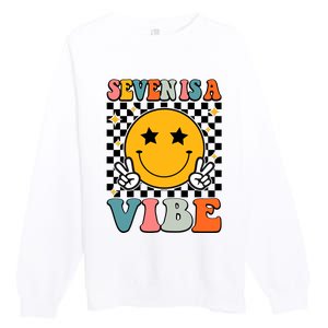 Seven Is A Vibe 7th Birthday Groovy Boy Girl 7 Years Old Premium Crewneck Sweatshirt