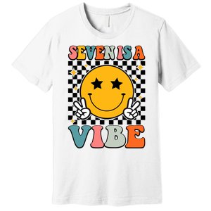 Seven Is A Vibe 7th Birthday Groovy Boy Girl 7 Years Old Premium T-Shirt