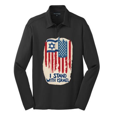 Support Israel and America Stand Together Unity and Pride Silk Touch Performance Long Sleeve Polo