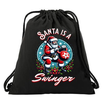 Santa is a swinger Christmas kettlebell gym Drawstring Bag