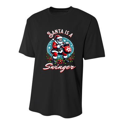 Santa is a swinger Christmas kettlebell gym Youth Performance Sprint T-Shirt