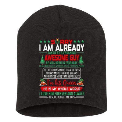 Sorry Im Already Taken By Awesome Guy Christmas February Man Short Acrylic Beanie