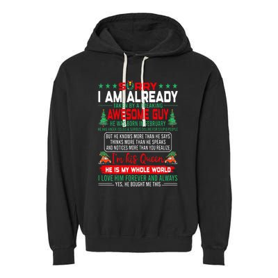 Sorry Im Already Taken By Awesome Guy Christmas February Man Garment-Dyed Fleece Hoodie