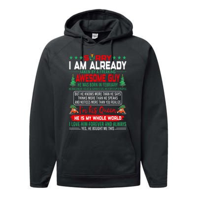 Sorry Im Already Taken By Awesome Guy Christmas February Man Performance Fleece Hoodie