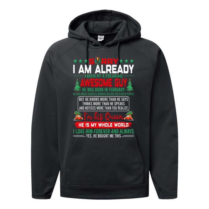 Sorry Im Already Taken By Awesome Guy Christmas February Man Performance Fleece Hoodie