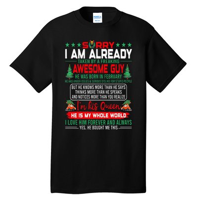 Sorry Im Already Taken By Awesome Guy Christmas February Man Tall T-Shirt