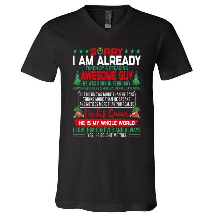 Sorry Im Already Taken By Awesome Guy Christmas February Man V-Neck T-Shirt