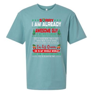 Sorry Im Already Taken By Awesome Guy Christmas February Man Sueded Cloud Jersey T-Shirt