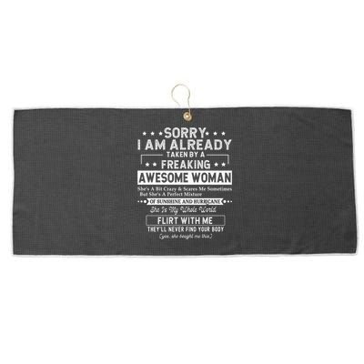 Sorry I Am Already Taken By A Freaking Awesome Woman Gifts Large Microfiber Waffle Golf Towel