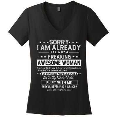 Sorry I Am Already Taken By A Freaking Awesome Woman Gifts Women's V-Neck T-Shirt