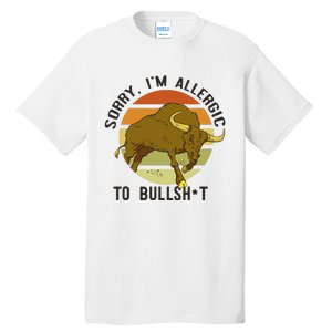 Sorry IM Allergic To Bullsh T Funny Bull Sunset Cattle Meme Tall T-Shirt