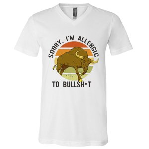 Sorry IM Allergic To Bullsh T Funny Bull Sunset Cattle Meme V-Neck T-Shirt