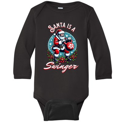 Santa Is A Swinger Christmas Kettlebell Gym Baby Long Sleeve Bodysuit