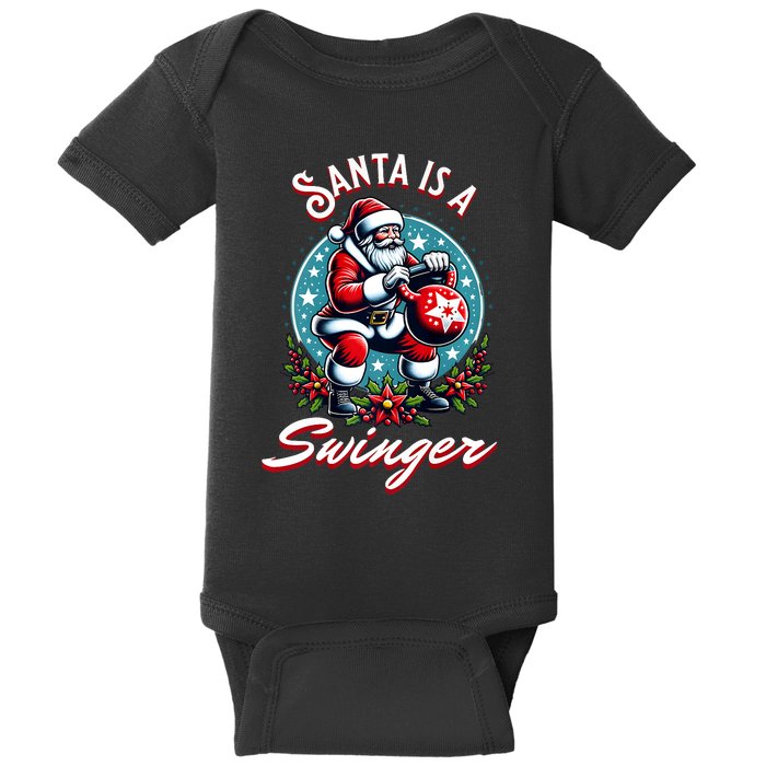 Santa Is A Swinger Christmas Kettlebell Gym Baby Bodysuit