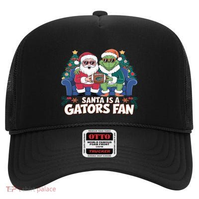 Santa Is A Florida Fan Christmas Gators Sweater High Crown Mesh Back Trucker Hat