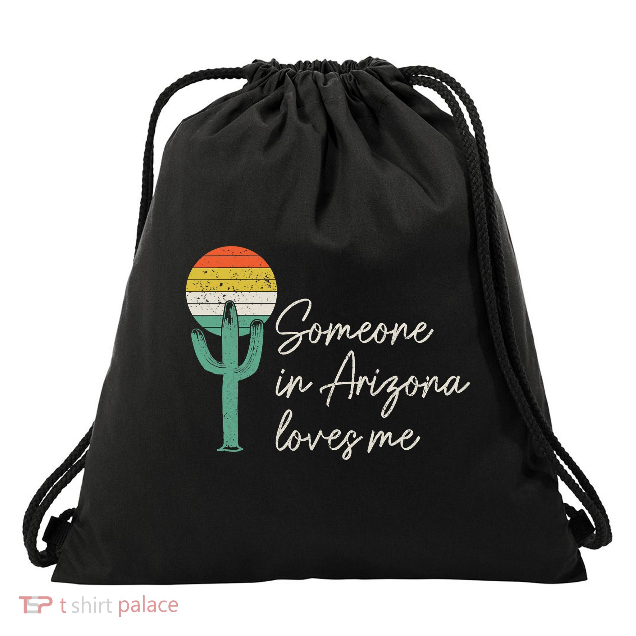 Someone In Arizona Loves Me Retro Cactus Drawstring Bag
