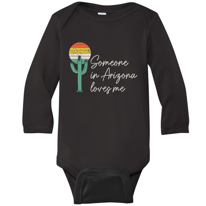 Someone In Arizona Loves Me Retro Cactus Baby Long Sleeve Bodysuit