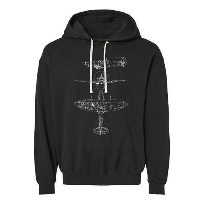 Spitfire Iconic British Airplane Blueprint Design Garment-Dyed Fleece Hoodie