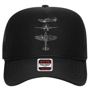 Spitfire Iconic British Airplane Blueprint Design High Crown Mesh Back Trucker Hat