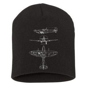 Spitfire Iconic British Airplane Blueprint Design Short Acrylic Beanie