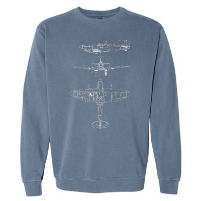 Spitfire Iconic British Airplane Blueprint Design Garment-Dyed Sweatshirt