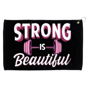 Strong Is Beautiful Pink Barbells Gym Exercise Athlete Gift Grommeted Golf Towel