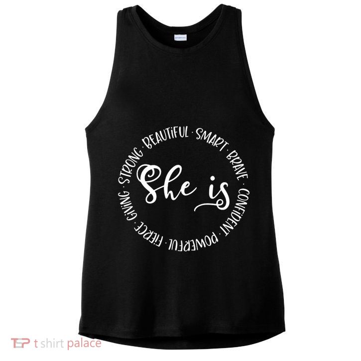 She Is Beautiful Smart Brave Confident Powerful Strong Meaningful Gift Ladies PosiCharge Tri-Blend Wicking Tank