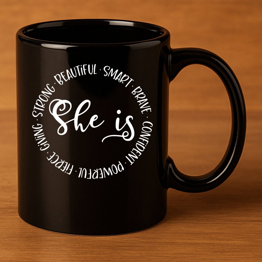She Is Beautiful Smart Brave Confident Powerful Strong Meaningful Gift 11oz C Handle Ceramic Mug