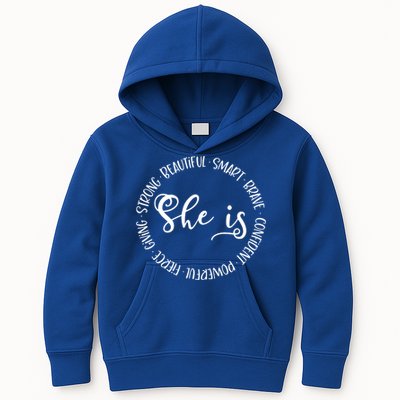 She Is Beautiful Smart Brave Confident Powerful Strong Meaningful Gift Kids Hoodie