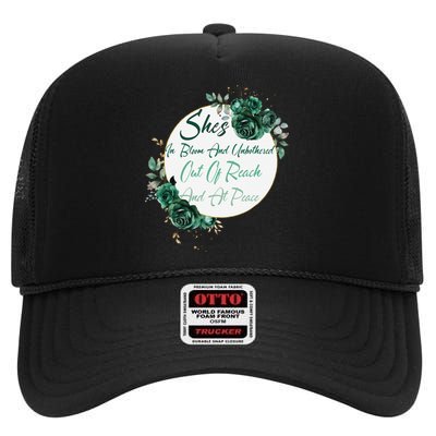 She’S In Bloom And Unbothered Out Of Reach And At Peace High Crown Mesh Back Trucker Hat