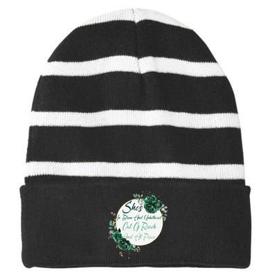 She’S In Bloom And Unbothered Out Of Reach And At Peace Striped Beanie with Solid Band