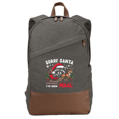 Sorrysanta IVe Been Feral Raccoon Xmas Lights Reindeer Cotton Canvas Backpack