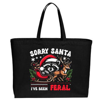 Sorrysanta IVe Been Feral Raccoon Xmas Lights Reindeer Cotton Canvas Jumbo Tote