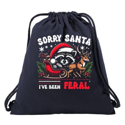 Sorrysanta IVe Been Feral Raccoon Xmas Lights Reindeer Drawstring Bag