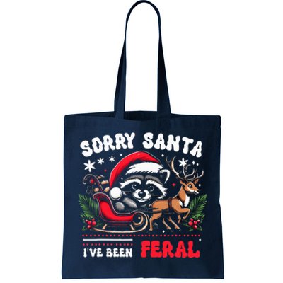 Sorrysanta IVe Been Feral Raccoon Xmas Lights Reindeer Tote Bag