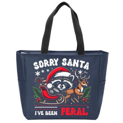 Sorrysanta IVe Been Feral Raccoon Xmas Lights Reindeer Zip Tote Bag