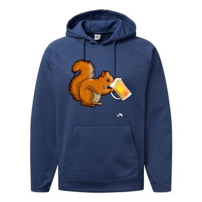 Squirrel Ing Beer Nimal Lovers Gift Beer Squirrel Cute Gift Performance Fleece Hoodie