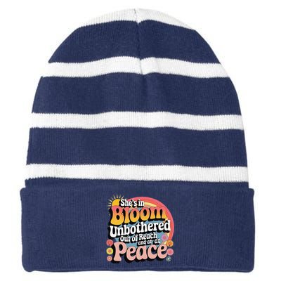 She’S In Bloom And Unbothered Out Of Reach And At Peace Striped Beanie with Solid Band