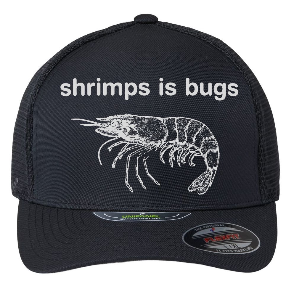 Shrimps Is Bugs Flexfit Unipanel Trucker Cap
