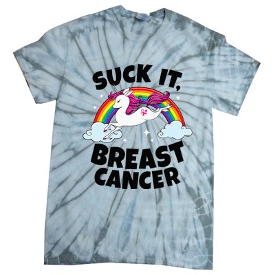 Suck It Breast Cancer Quote With Unicorn And Pink Ribbon Tie-Dye T-Shirt